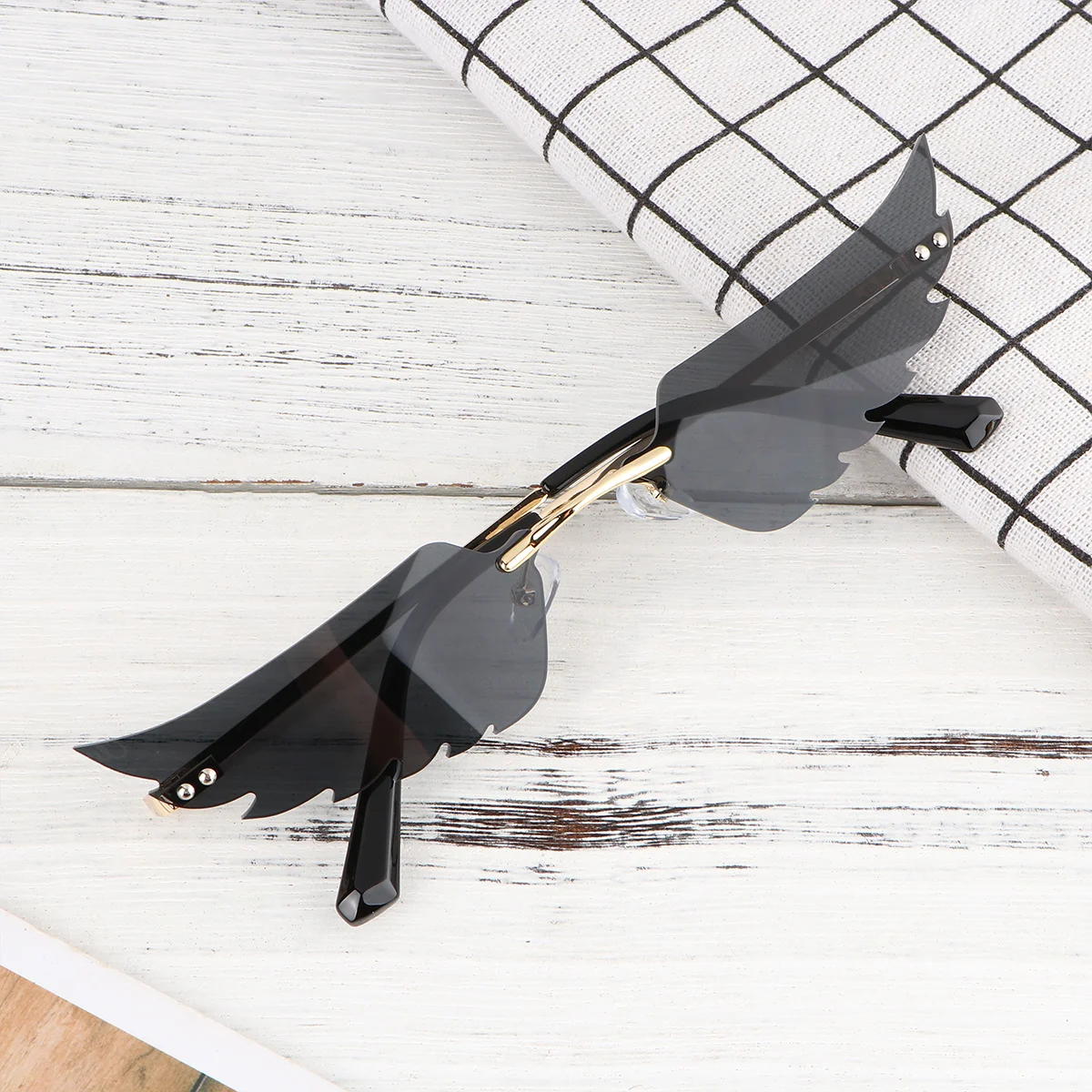 

Angel Wing Shaped Sunglasses Black with Golden Frame All-Match Fashion Eyewear Lightweight Comfortable Fit for Party Props