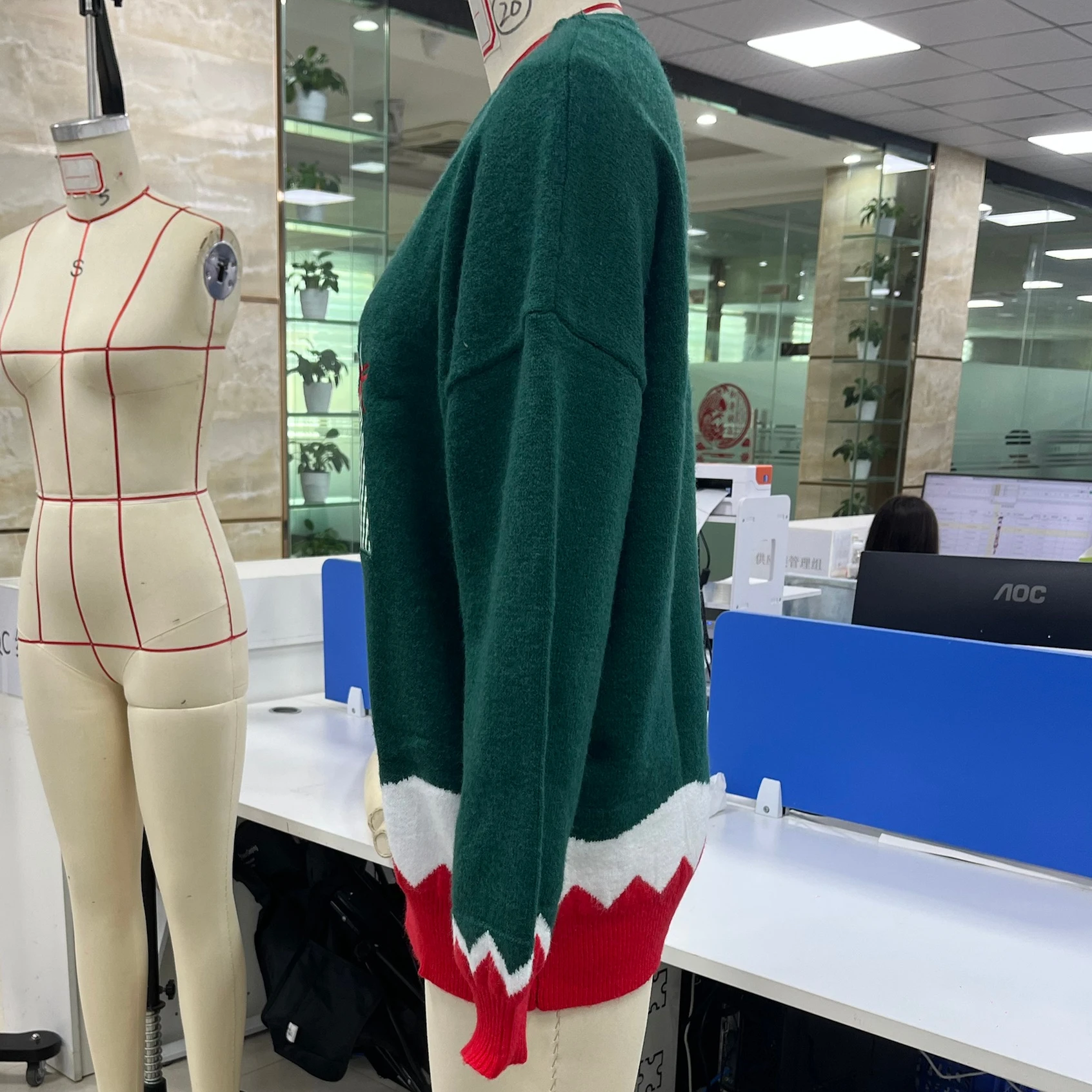 

Christmas Pullover Sweater Featuring Colorful Plaid Christmas Tree Graphics with Bow Accents Long Sleeve Crew Neck Sweatshirt