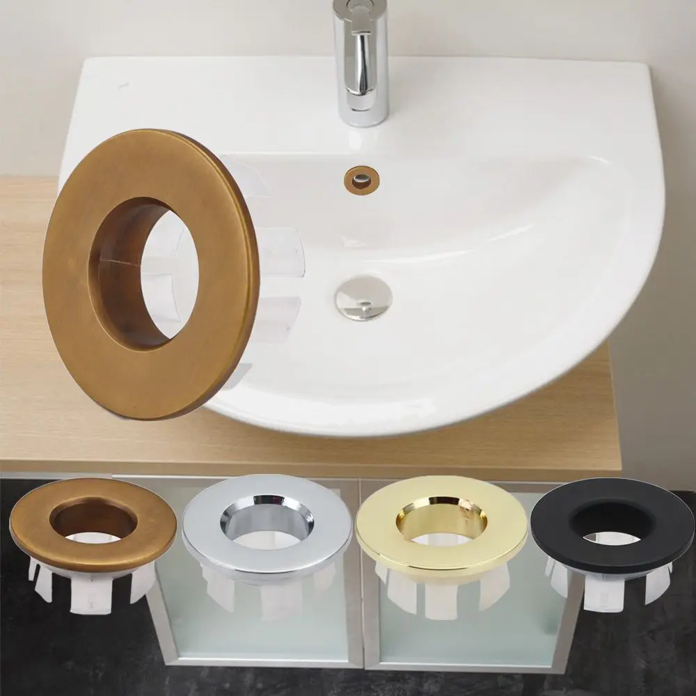 Copper Basin Faucet Brass Sink Overflow Cover Bathroom Hole Cap Insert Chrome Ring