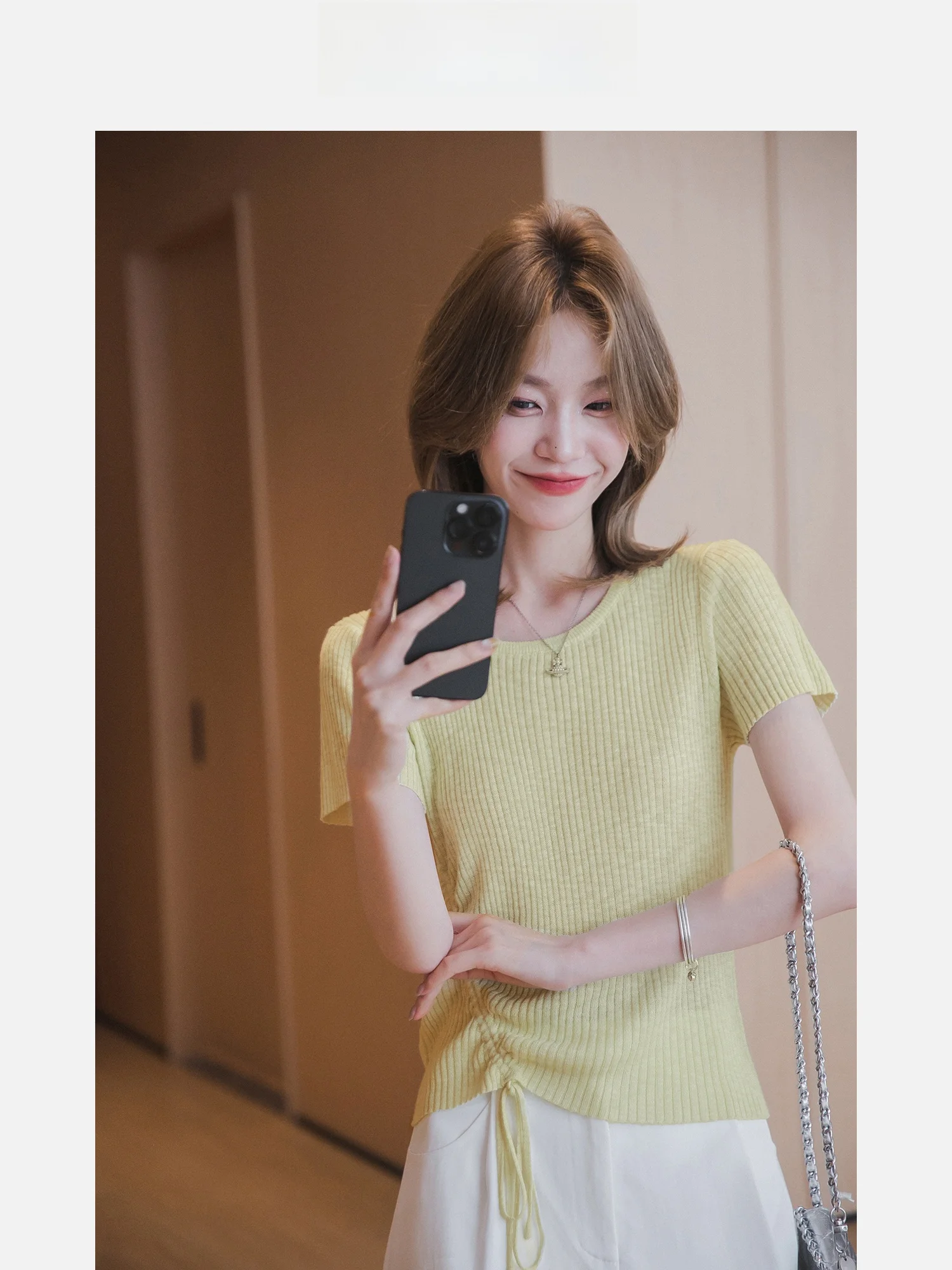 

Легкий вязаный свитер Ele с круглым вырезом и коротким рукавом, женский, летний, новый, высокоэластичный, облегающий, в китайском стиле