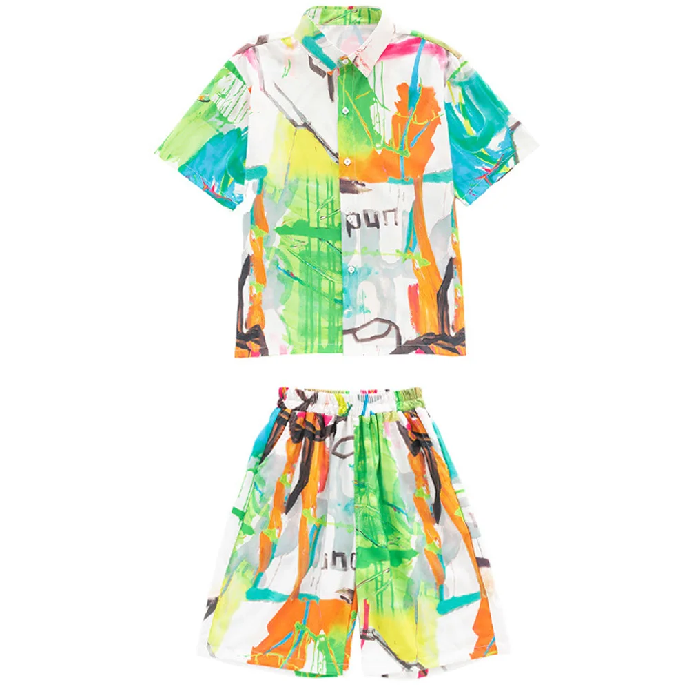 Groene Graffiti Shirts Shorts Zomer Hip Hop Kinderen Danskostuum Jongens Drum Show Outfits Meisjes Jazzdans Kleding Rave Wear