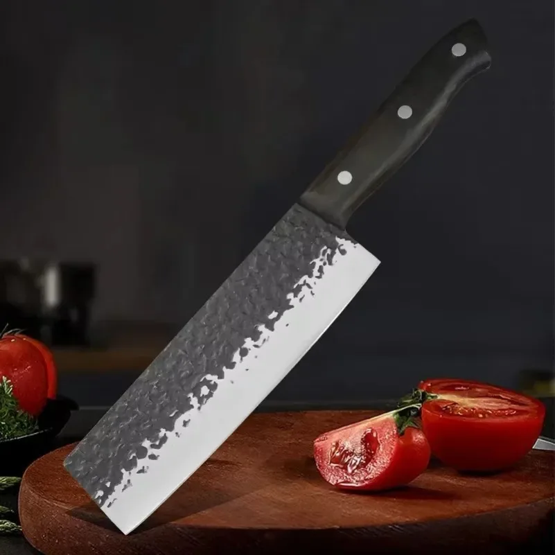Hammered Forging Kitchen Knives Meat Cleaver Stainless Steel Meat Fish Vegetables Slicing Professional Chef Knife Wood Handle
