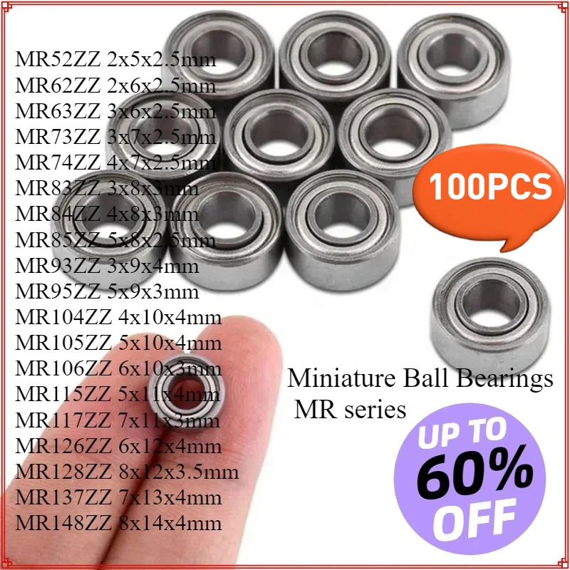 

100pcs MR Series MR52ZZ MR63ZZ MR85ZZ MR95ZZ MR128ZZ MR137ZZ Bearing Metal Shielded Ball Bearings MR126ZZ MR148ZZ