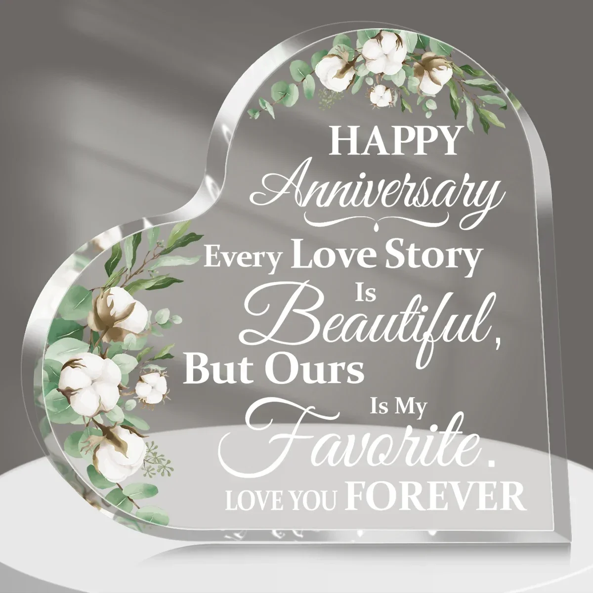 Heart Acrylic Plaque Happy Anniversary Cotton Eucalyptus Floral Couple Love Table Decor Gift