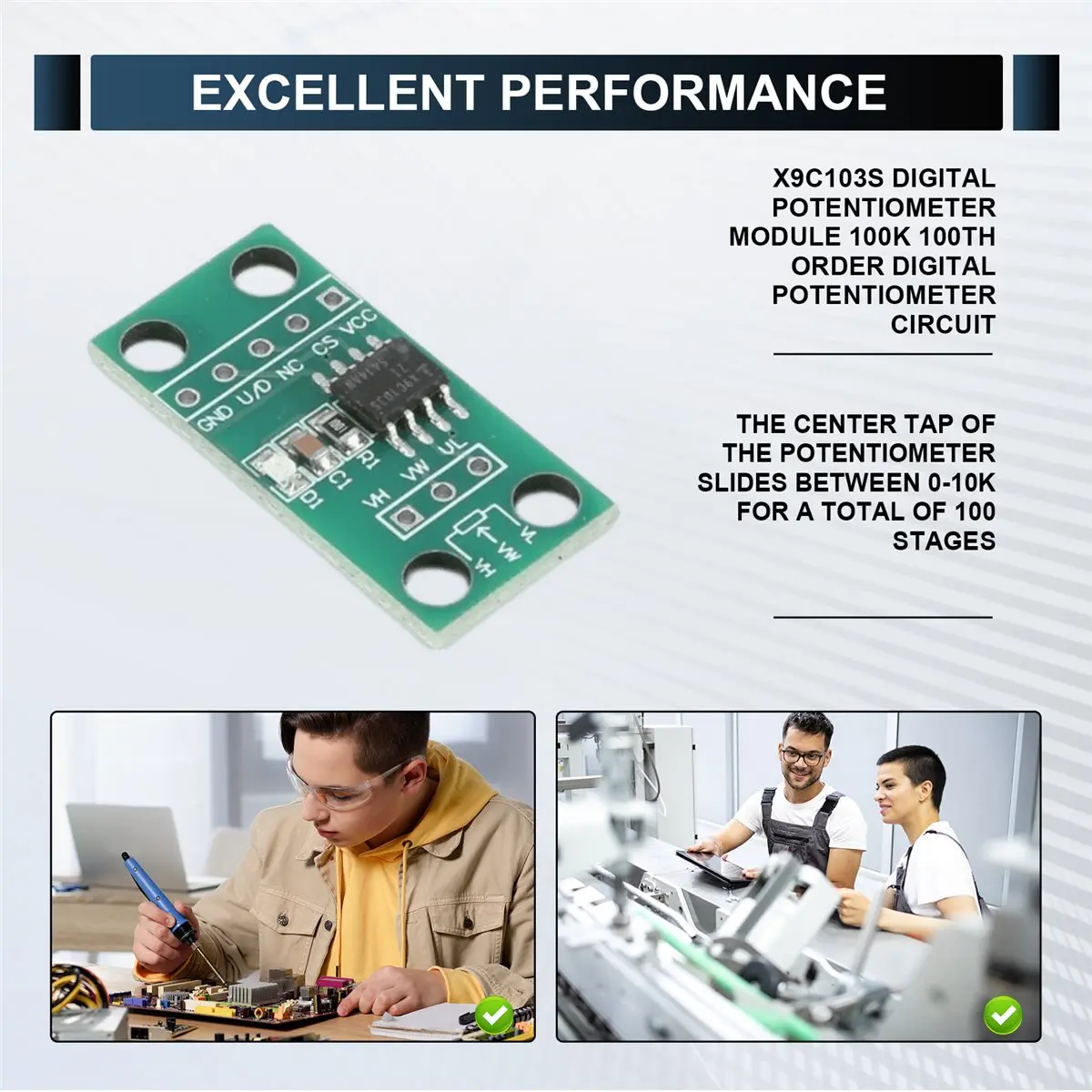 ABQX X9C103S Digital Potentiometer Module 100K 100Th Order Digital Potentiometer Circuit