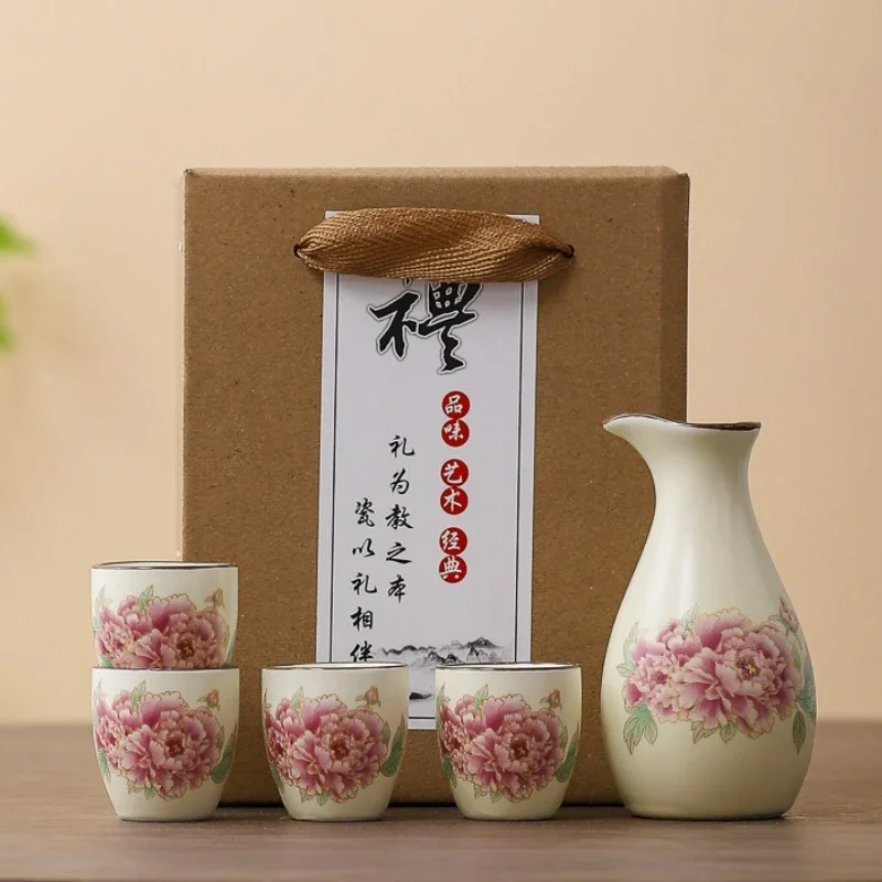 Ceramics Japanese Style Sake Pot Cups Retro One Pot with Four Cups Liquor Cups Set Home Dining Bar Creative Drinkware Gifts New