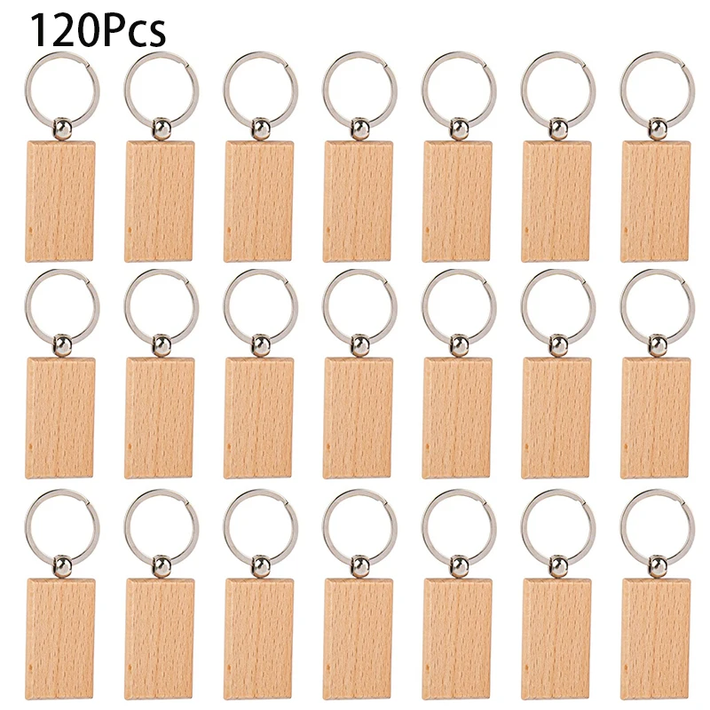 

120Pcs Wood Keychain Blanks Rectangular Keychains Blanks with Split Rings Unfinished Wooden Keychain Blanks Pendants