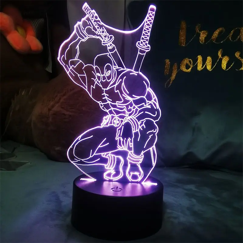 

Светильник-фигурка 3D Marvel Avengers Deadpool Spider-Man: Акриловая подставка с подсветкой, аниме-мультфильм, мерч по фильму, подарок