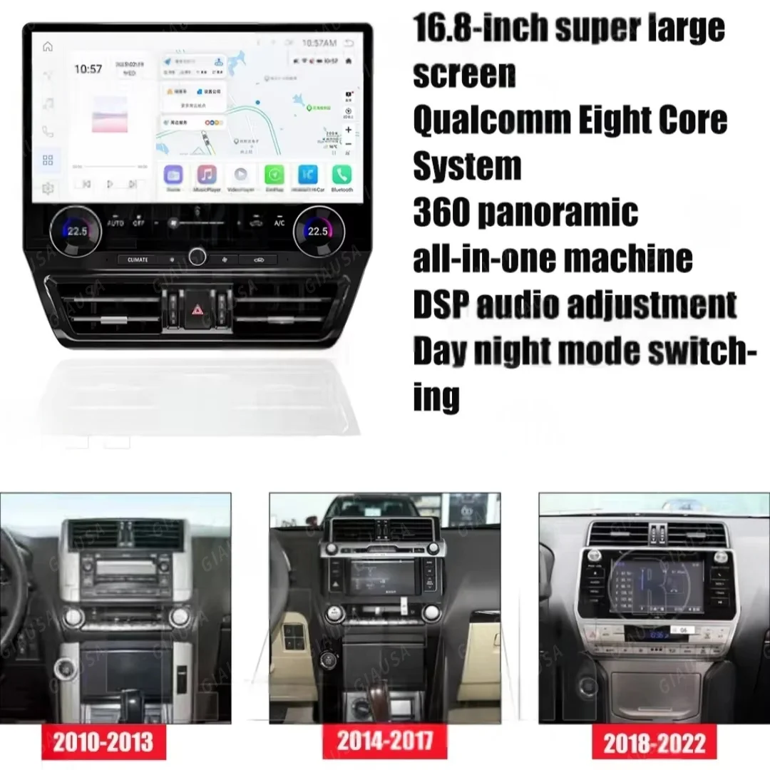 16.8 Inches Android 13 Screen For Toyota Prado 150 2010-2021 Car Radio Stereo Carplay Gps Video Player Multimedia Dsp