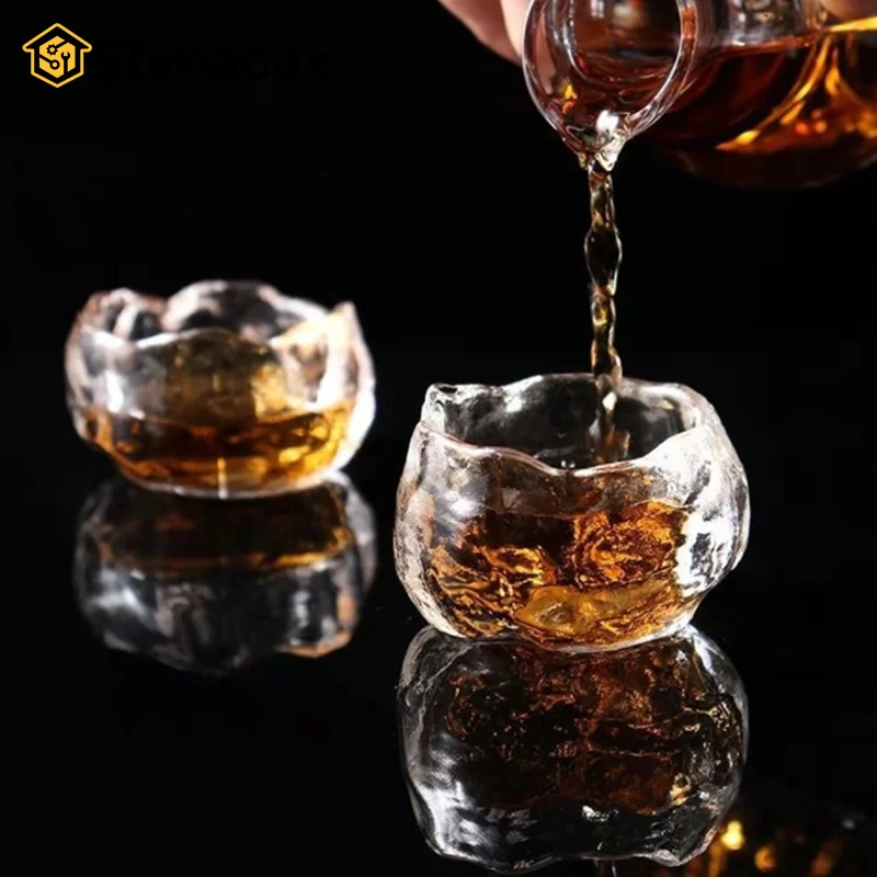 1 stück Japanischen Stil Glas Tasse Verkostung Transparent/Efrorene Tee Tassen Weißwein Tasse Kongfu Master Teetasse Tee Tasse und Tee Matte 2 Stil