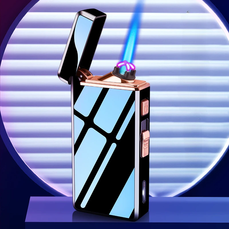 2023 New Gas Electric Double Fire Lighter, Windproof Metal Outdoor Arc Plasma Lighter, Can Add Gas Repeatedly, Gift for Men