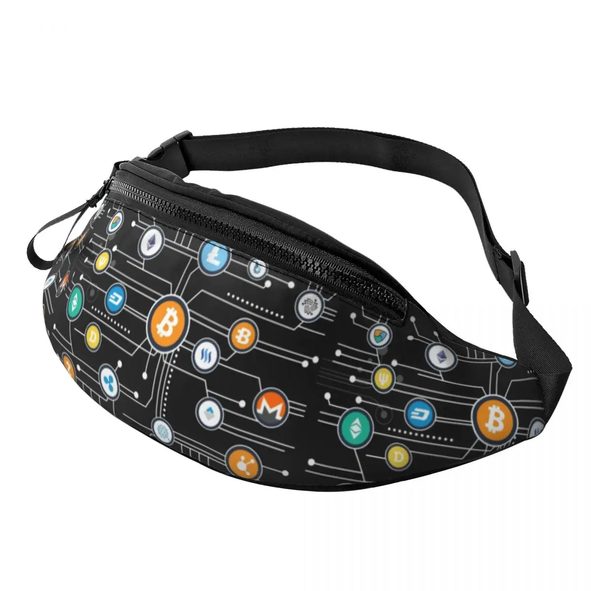 Cryptocurrency Bitcoin Altcoin Blockchain Logo Fanny Pack for Travel Hiking Men Women Crossbody Waist Bag Phone Money Pouch