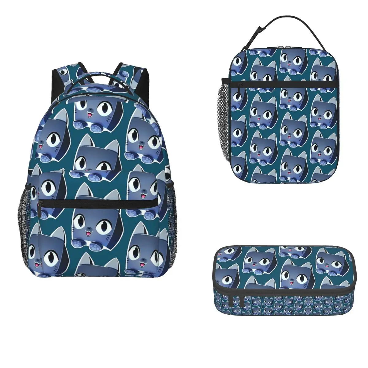 Mochilas de código X Simulador de mascotas para niños y niñas, mochila escolar de dibujos animados, bolsa de almuerzo, bolsa para bolígrafos, juego de tres piezas