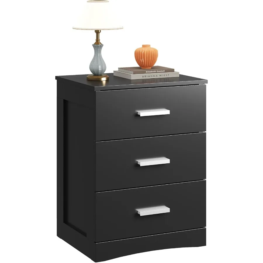 

Black Wooden Night Stand with 3 Drawers for Bedroom Living Room Dorm Modern Minimalist Bedside Table 12.9 D x 16 W x 21.6 H