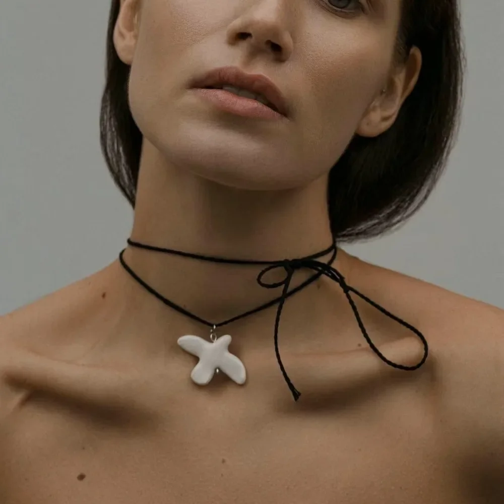 Ladies Retro Geometric Circular Hoop Long  White Peace Dove Pendant Necklace with Black Cord Jewelry Gift
