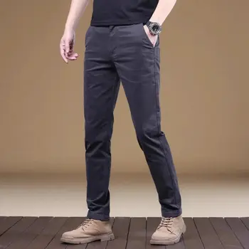 2025 Summer Thin Cotton Men's Casual Pants Trendy Versatile Elastic Light Business Trousers Work Formal Slim Straight Pants 6