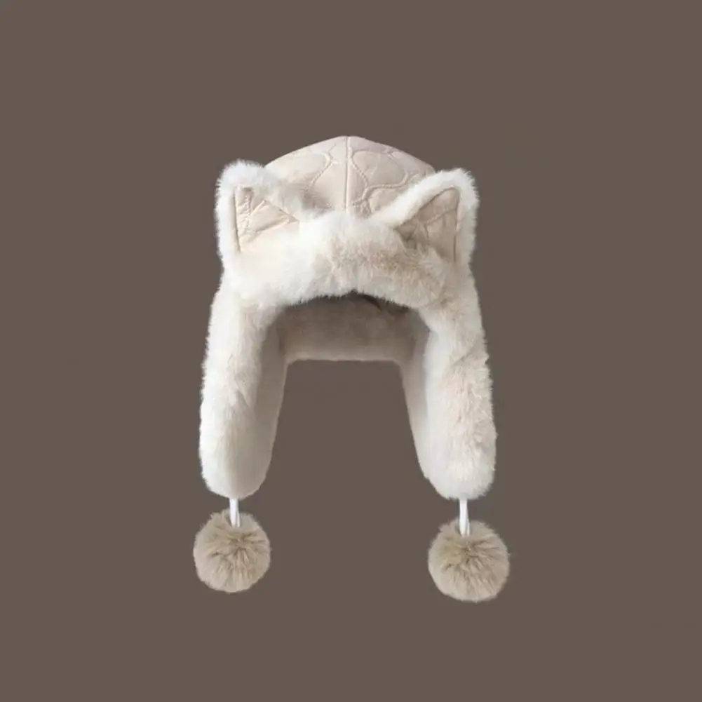 Soft Hat Soft Plush Lei Feng Hat with Fox Ear Design Warm Imitation Rex Rabbit Fur Velvet Lining Adjustable Elastic Fit Riding