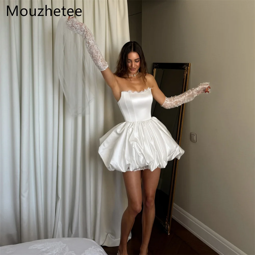 

Свадебное платье Mouzhetee А-силуэта без бретелек с кружевным корсетом, мини, простое, без рукавов, элегантное, на заказ, 2026