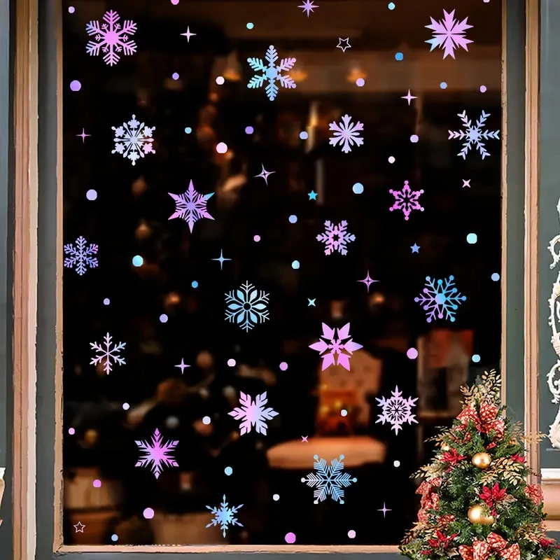 

Colorful Luminous Snowflake Window Stickers Christmas Home Room DIY Wall Decals Decoration New Year Glow In The Dark PVC Sticker