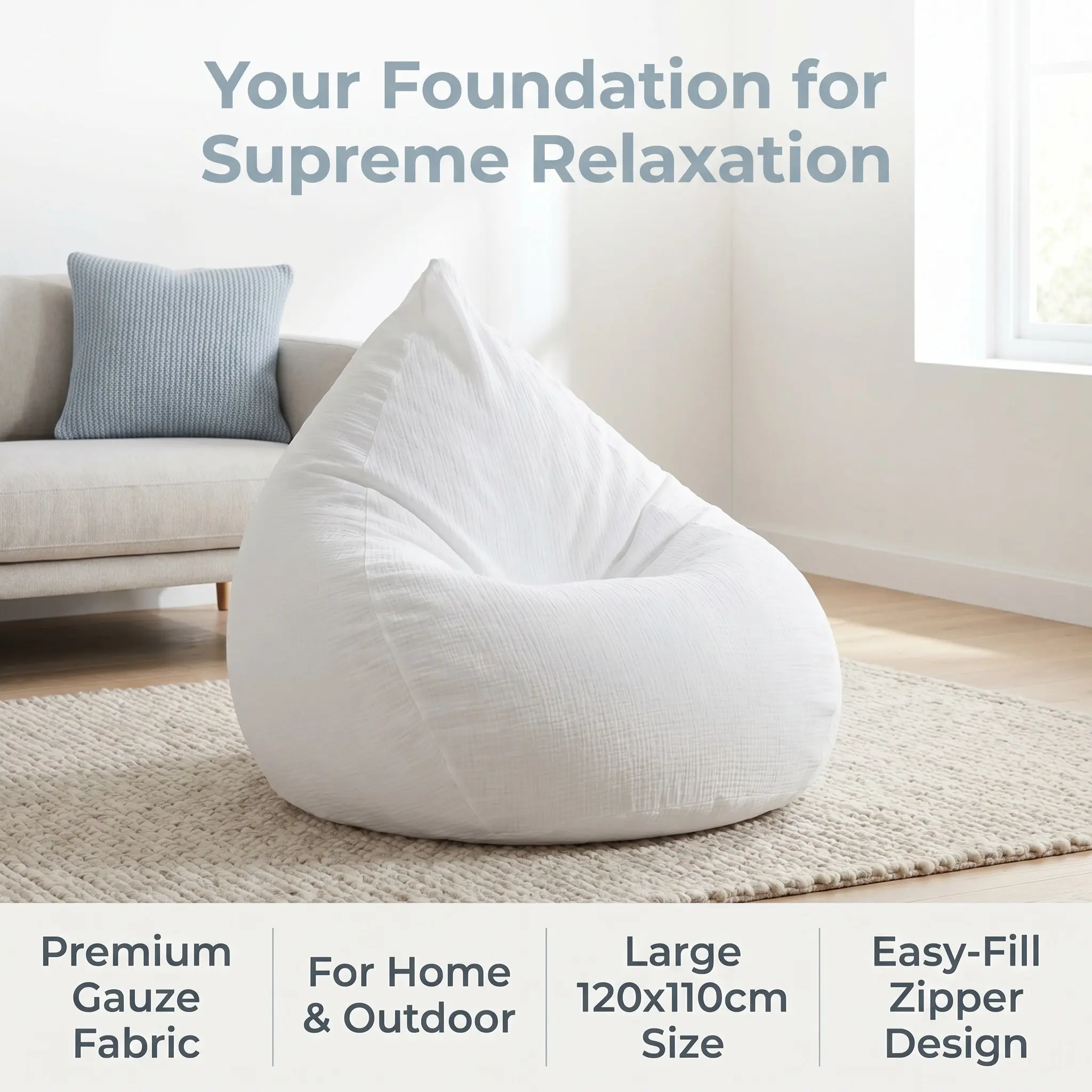 Lazy Sofa Inner Liner Breathable Bean Bag Sleeve Replacement Easy Clean Machine Washable Home Office Outdoor Bean Bag Cover view 6