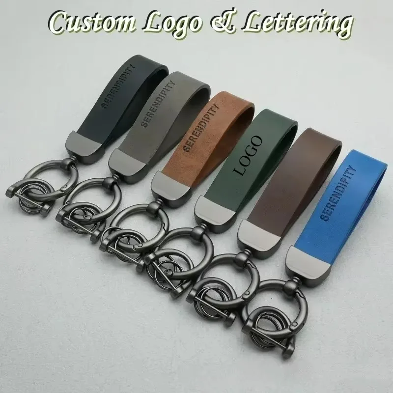 

Laser Engraved Custom Logo Men's Women‘s Keyring Cowhide Leather Keychain Gift Personalize Car Key Chain Holder High-end Vintage