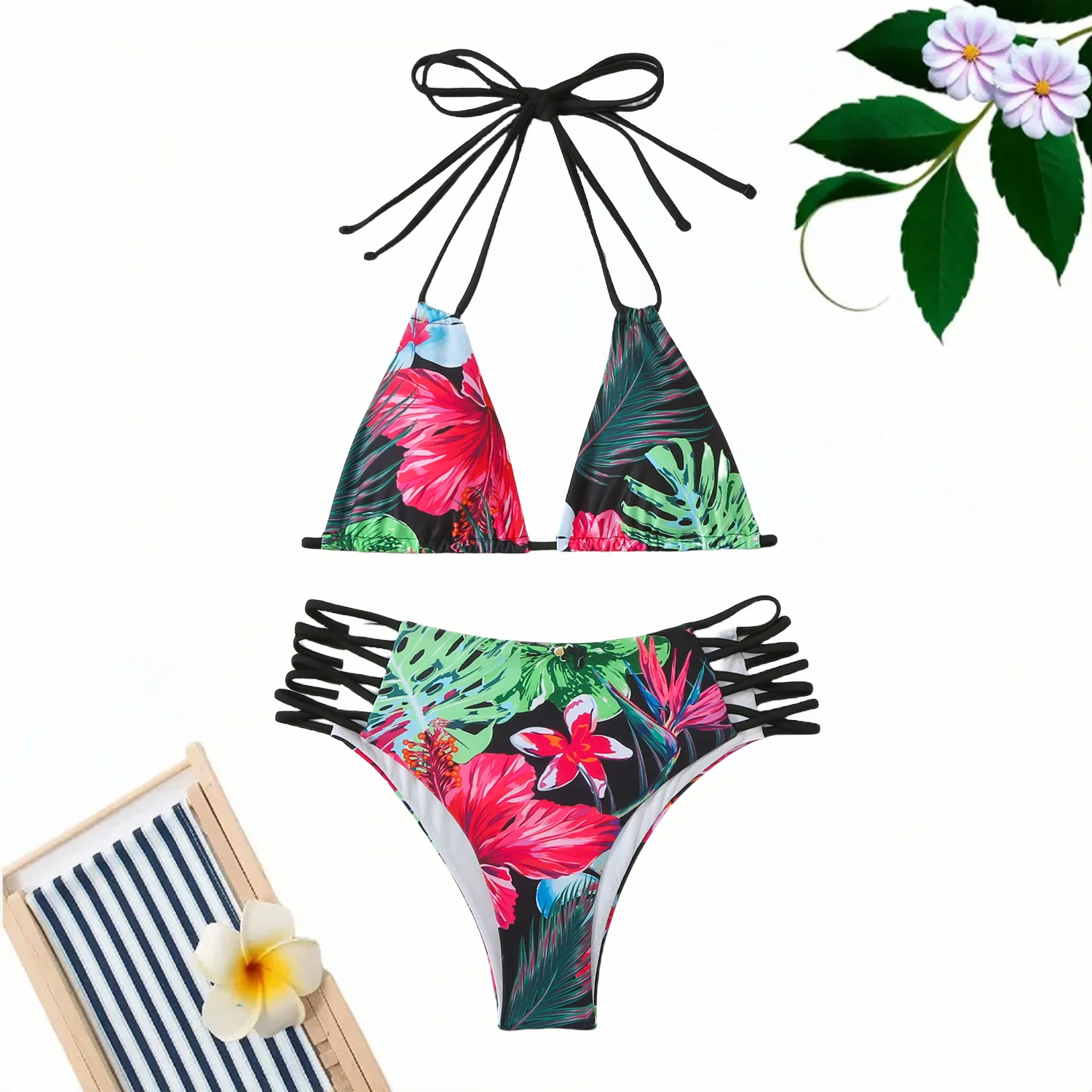 

2024 Multicolor Sexy Bikini Women Swimsuit 2 Piece Swimsuit Backless Swimsuit Triangle Strap Bikinis Set Slimming Swimsuit