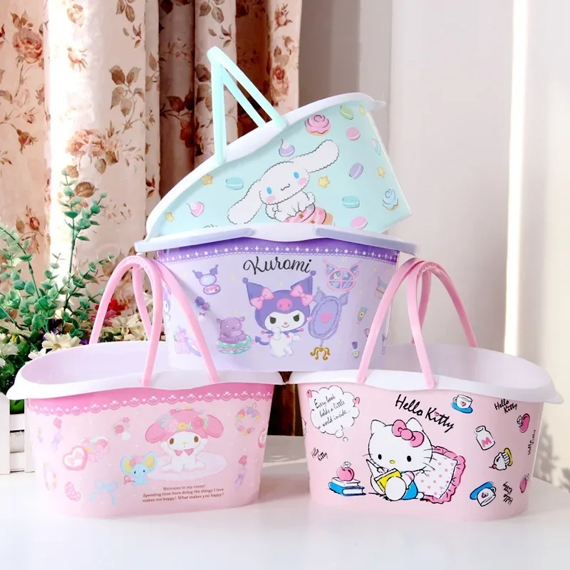 Sanrioed Kawaii Kuromi My Melody Cinnamoroll Plastic Portable Bath Basket Anime Girly Large Dormitory Capacity Storage Basket