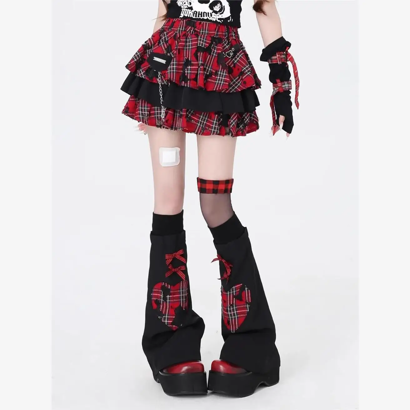 

k Punk Red Plaid Skirt Women's Ro Y2K Spicy Cake Skirt Irregular Loose Fit Long Sve Spring Faion Trend