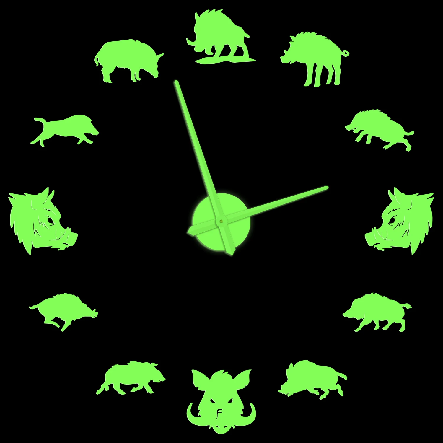 

Wild Boar Glowing Wall Clock Sus Scrofa Hunter Home Decor For Man Cave Hunting Wild Pig Figure Frameless DIY Sticker Giant Watch