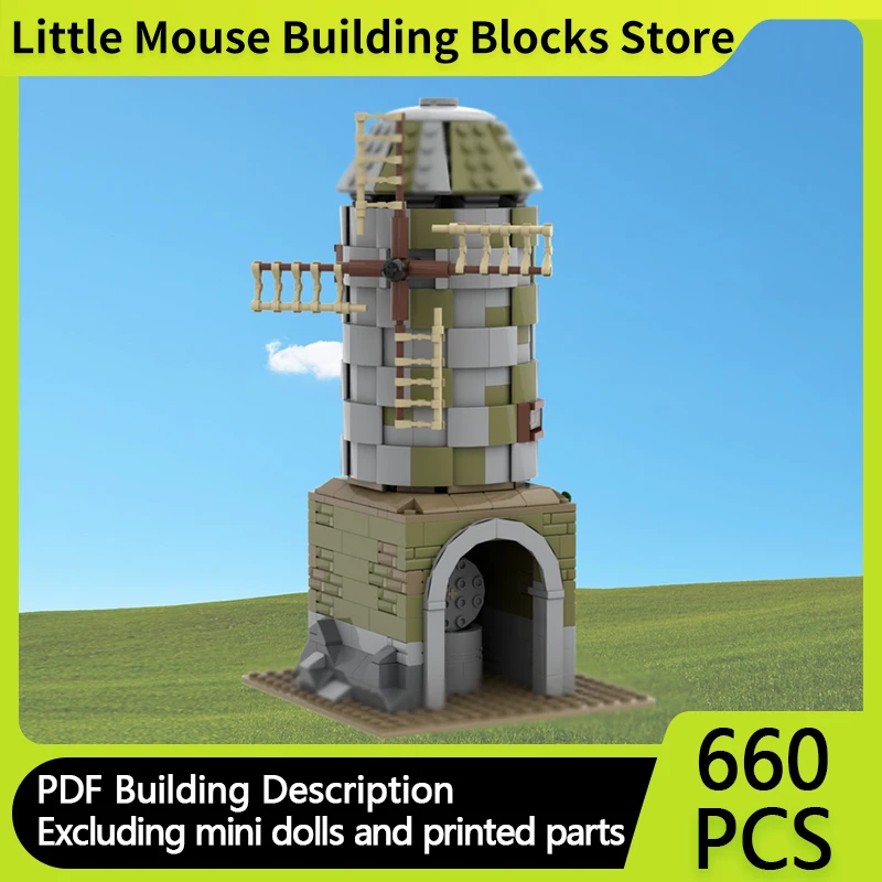 

Medieval Castle Model MOC Building Bricks Natural Force Windmill Modular Technology Gifts Holiday Assemble Children Toys Suit