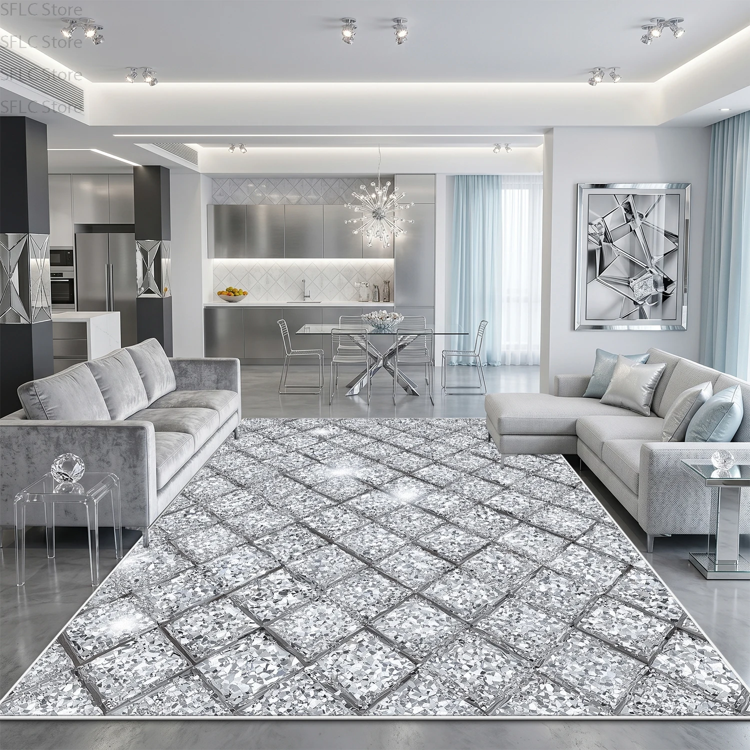 Modern Brilliant Diamonds Style Living Room Rug Home Decoration Luxury Washable Soft Carpet Large Area Antiskid Fluffy Floor Mat