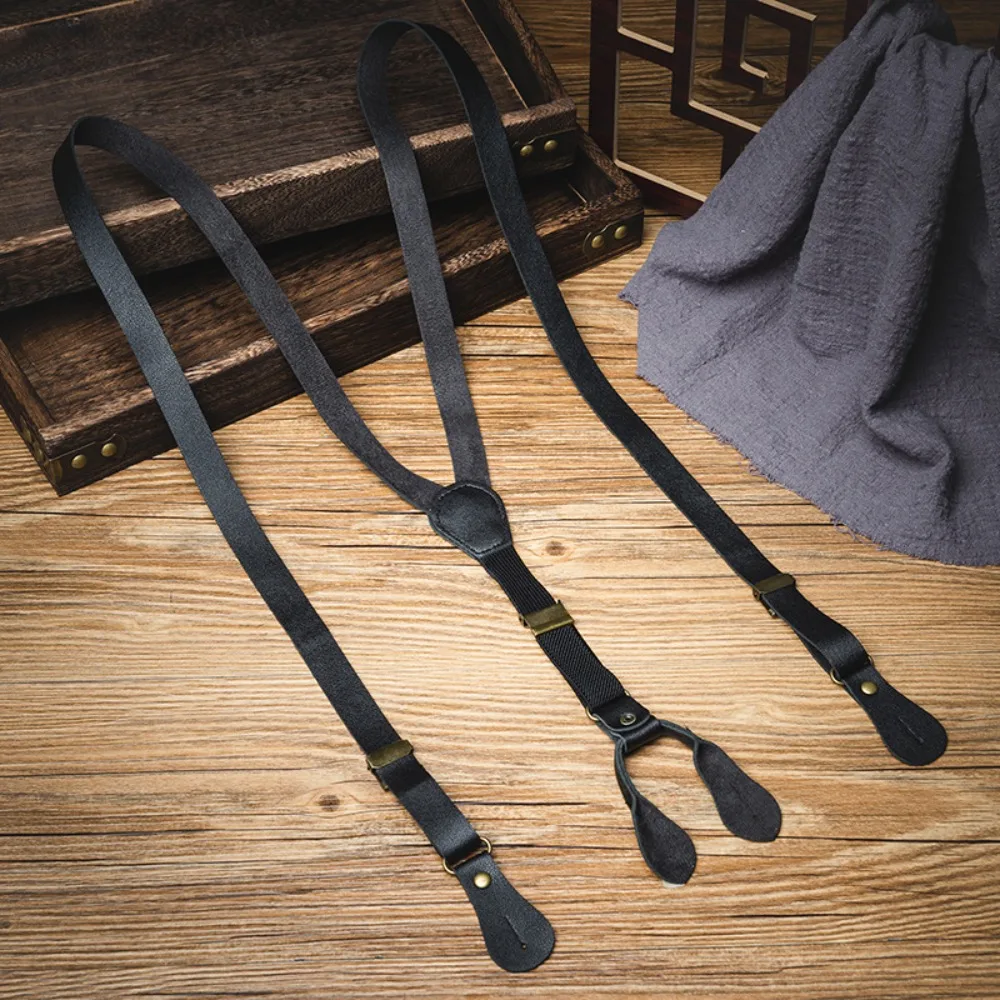 Simple Y-Type Suspenders for Men British Style Retro Buttoned Suspenders Suit Accessories Anti-slip PU Leather Suspenders Men