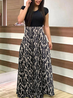 Leopard Print Crew Neck Dress, Casual Short Sleeve Dress For Spring & Summer, Women's Clothing