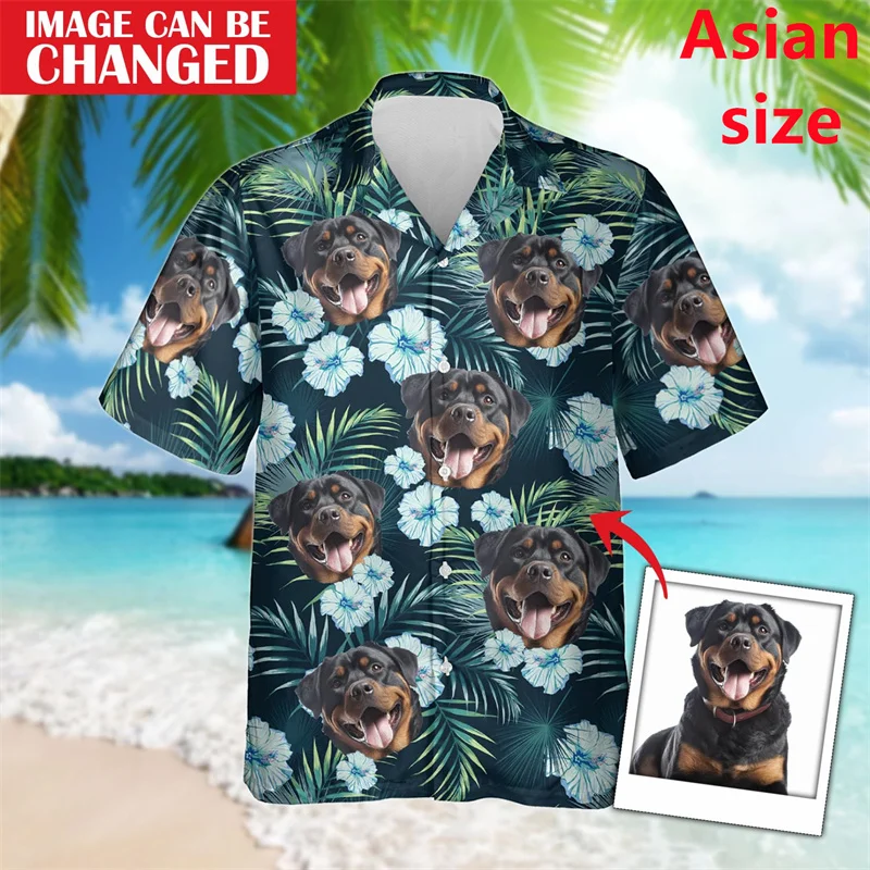 2025 Custom Pet Photo Short Sleeve Shirts For Men Clothes Diy Cute Dog Cat Image Lapel Blouse Personalized Picture Unisex Tops