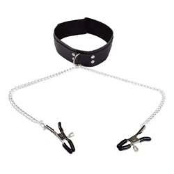 Steam Punk Choker PU Leather Neck Collar Nipple Clamp Breast Clip Chain Couples SM Sex Toys For Women Adult Games Erotic Product