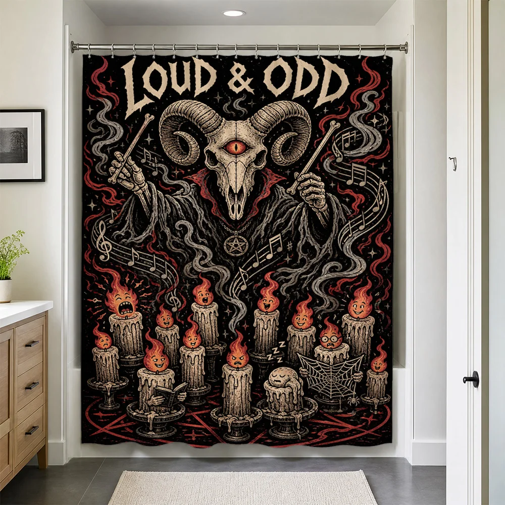 Waterproof Gothic Skull Shower Curtain Metal Punk Halloween Bath Decor Curtain Art for Bathroom Unique Large Design Loud \u0026