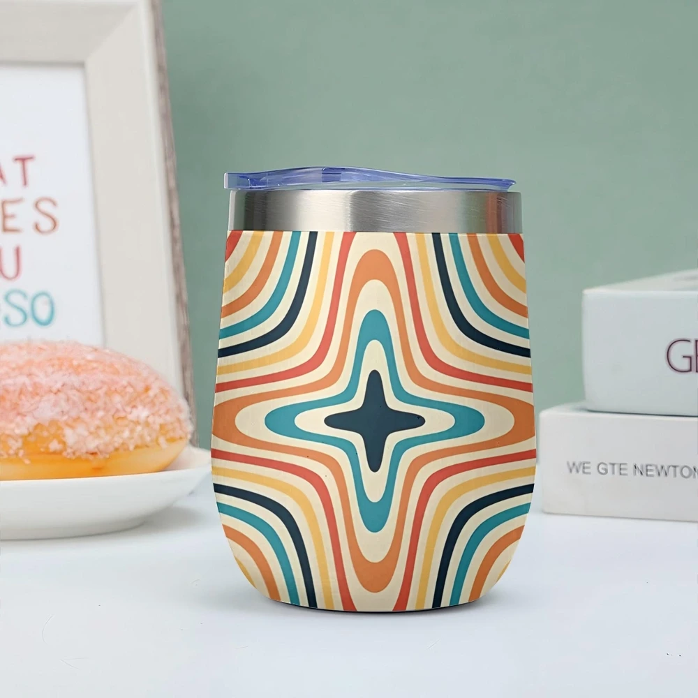 Psychedelic Art Vacuum Flasks 12oz Eggshell Cup With Lid Portable Coffee Cups Travel Household Office Drinking Mug