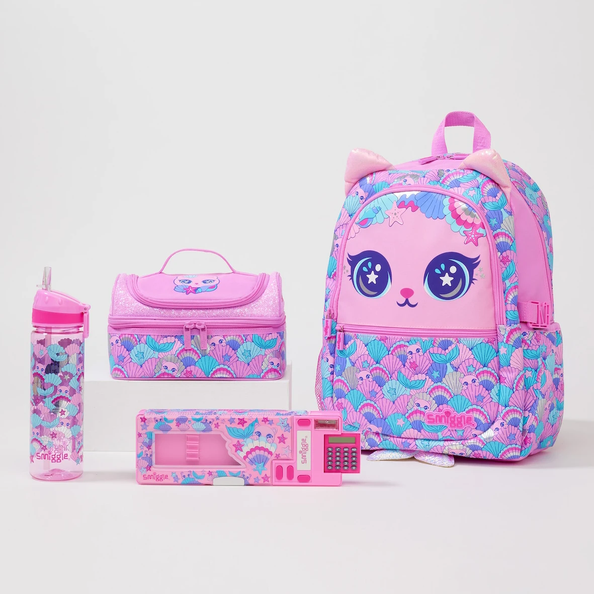 Australian Smiggle Backpack Stationery Set For Students Cartoon Pink Cat Backpack Schoolbag Pencil Case Water Cup Gift For Girls