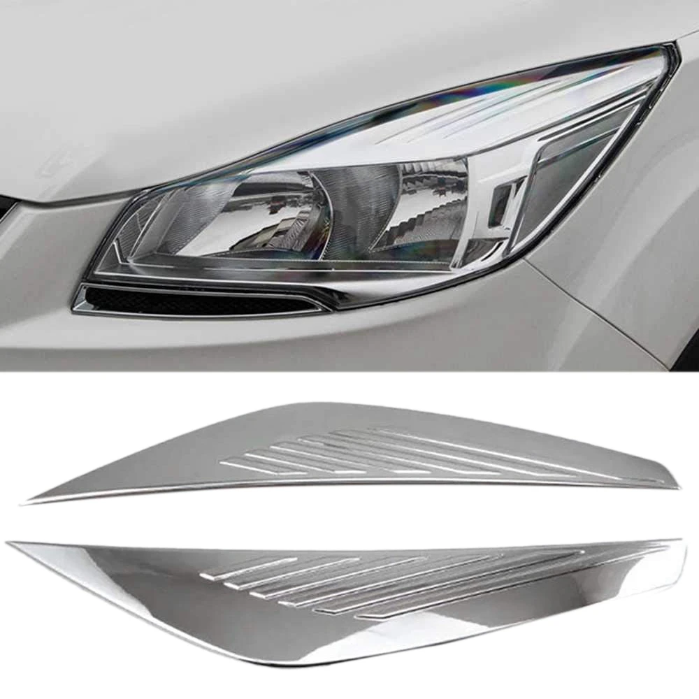 WF-Car ABS Chrome Front Plated Headlight Cover Head Light Lamp Eyelid Eyebrow Trim Fit For Ford Escape Kuga 2017-2018