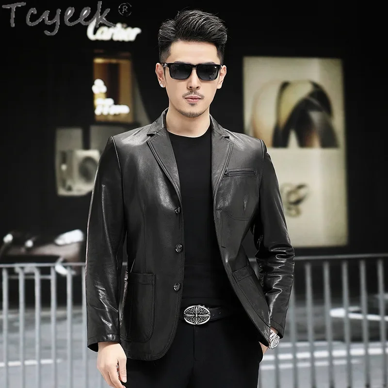 Tcyeek Real Leather Jacket Men Genuine Goatskin Coats Spring Autumn Mens Clothes Casual Leather Coat Jaqueta De Couro 2024