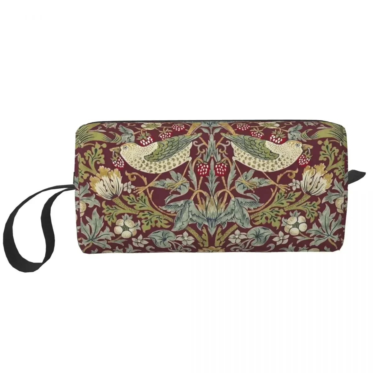 William Morris Strawberry Thief Pattern Makeup Bag Pouch Zipper Cosmetic Bag Travel Toiletry Bag Organizer Storage Bag Men Women