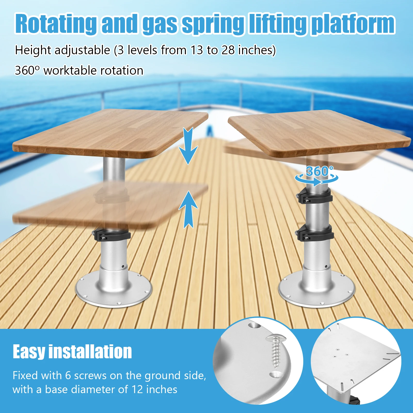 

RV Table Pedestal Stand Detachable 3-Level Telescopic Aluminum Alloy 13-28 Inch Height Range with Gas Lift for Marine Boat Yacht