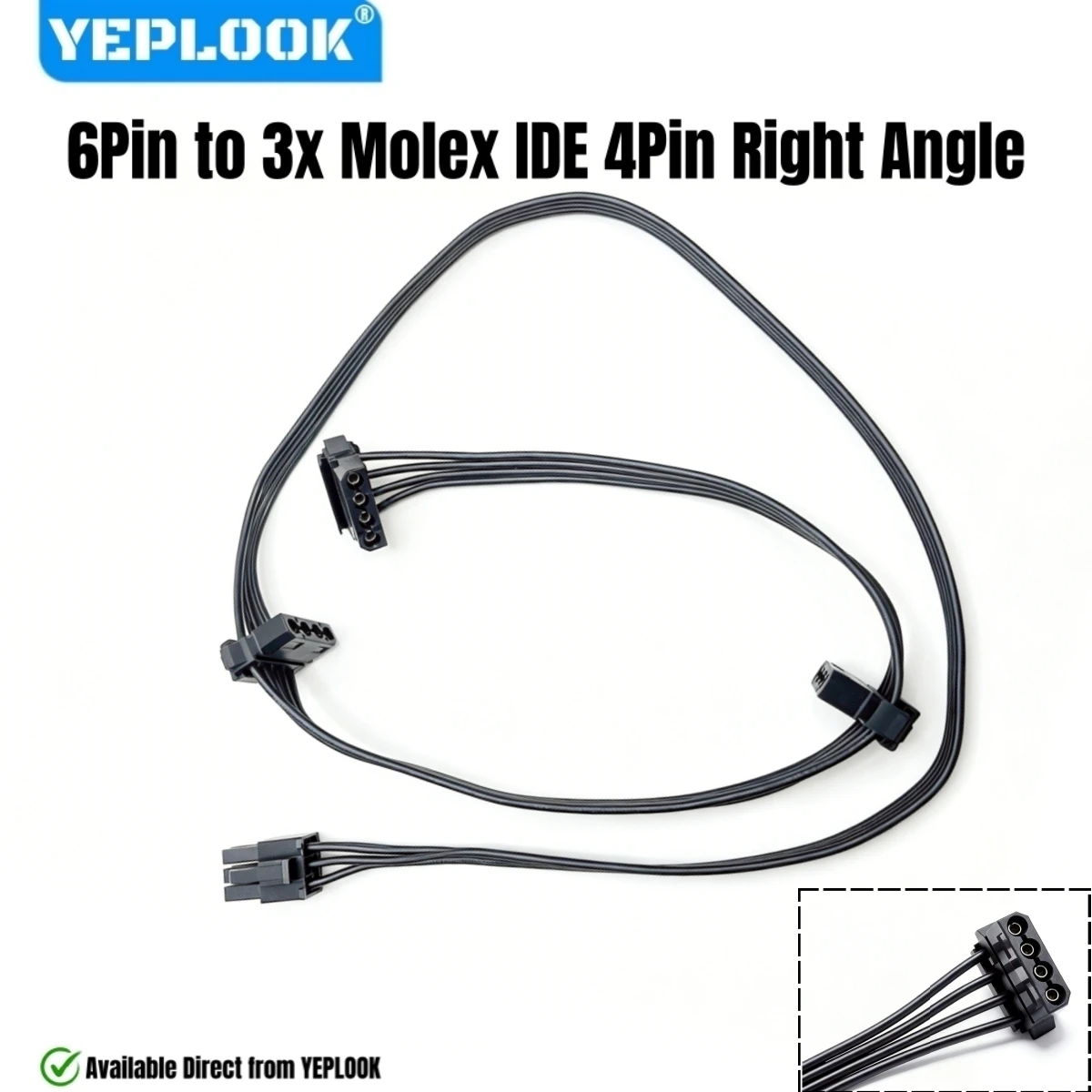 

YEPLOOK 3 Molex Cable, 6Pin to 3x Molex IDE 4Pin Angle for Corsair CX750, CX650, CX600, CX550, CX500, CX450, CX430 Modular Power