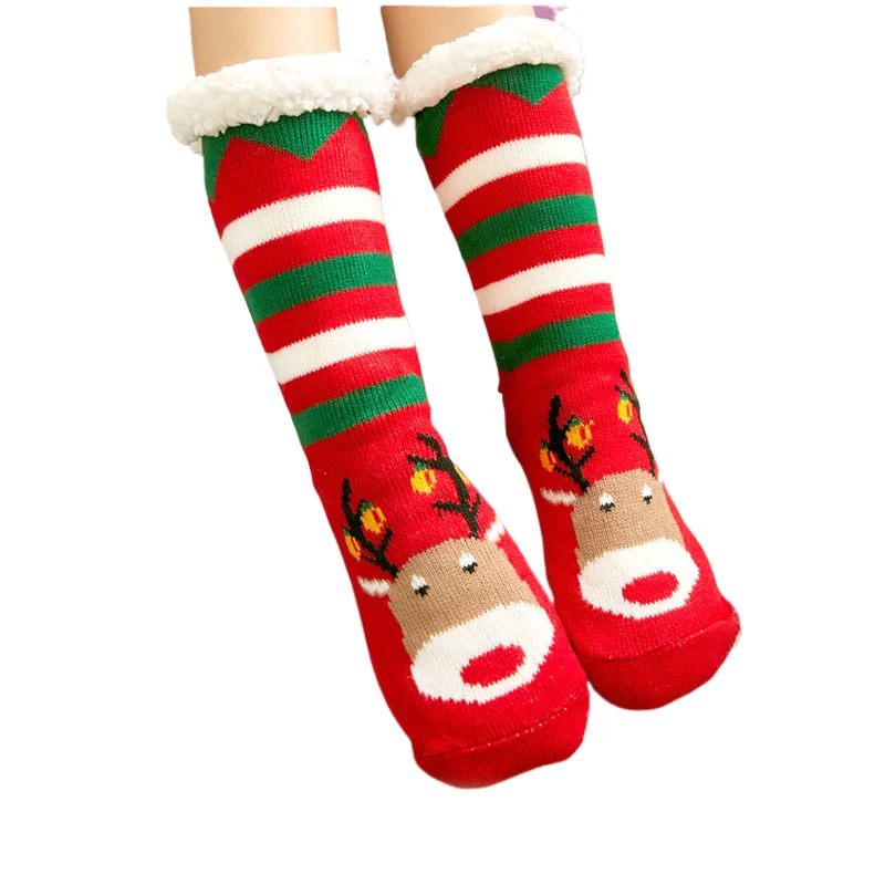 

1 Pair Winter Christmas Gift Stockings Monther Children Plush Coral Cashmere Socks Room Home floor snow warm Sleeping Socks