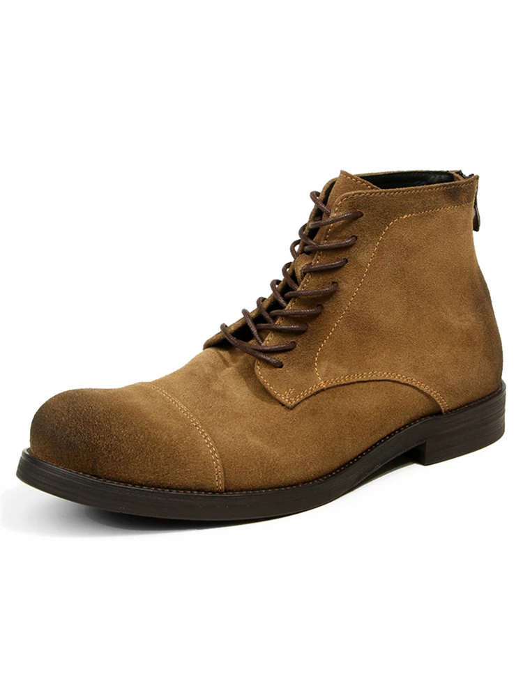 

Must Get Men's Nubuck Suede Leather Retro Big Toe Short Boots Young Man Workwear Desert Shoes West Cowboy