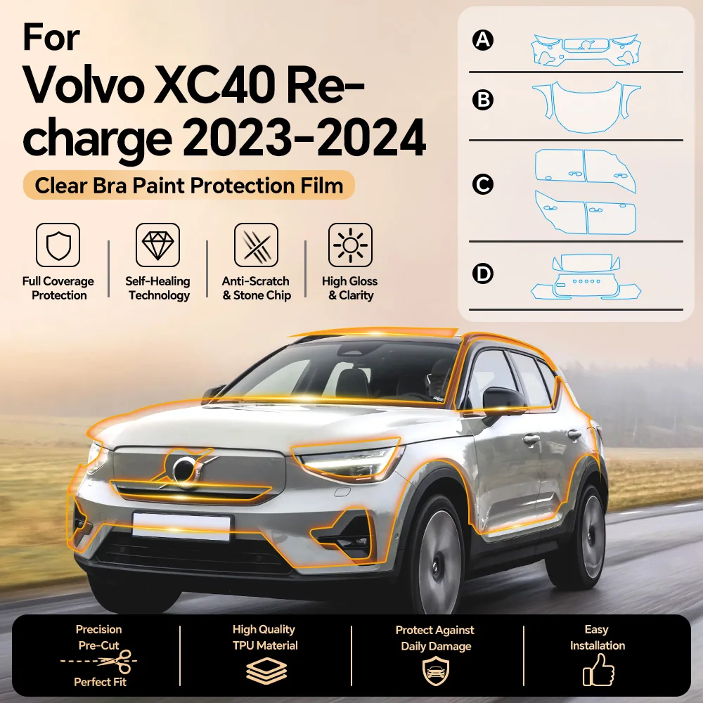 Anti-scratch TPU Paint Protection Film Pre-cut PPF Car Body Clear Bra Resistant Invisible Kit For Volvo XC40 Recharge 2023-2025