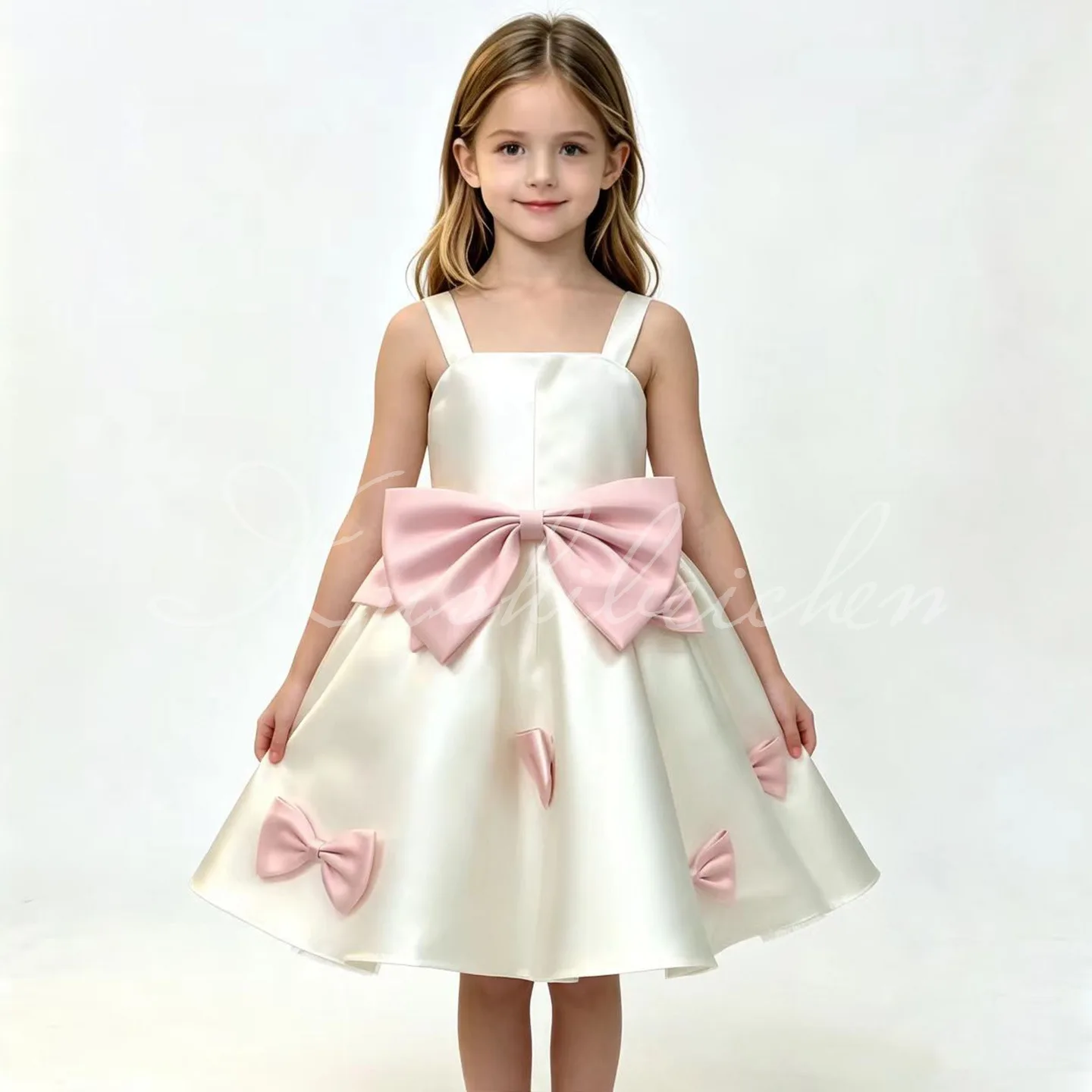 robe-de-princesse-en-satin-avec-nœud-et-fleurs-pour-bebe-et-enfant-robe-de-premiere-communion-robe-de-bal-robe-de-fete-de-mariage-avec-pareo-robe-d'anniversaire