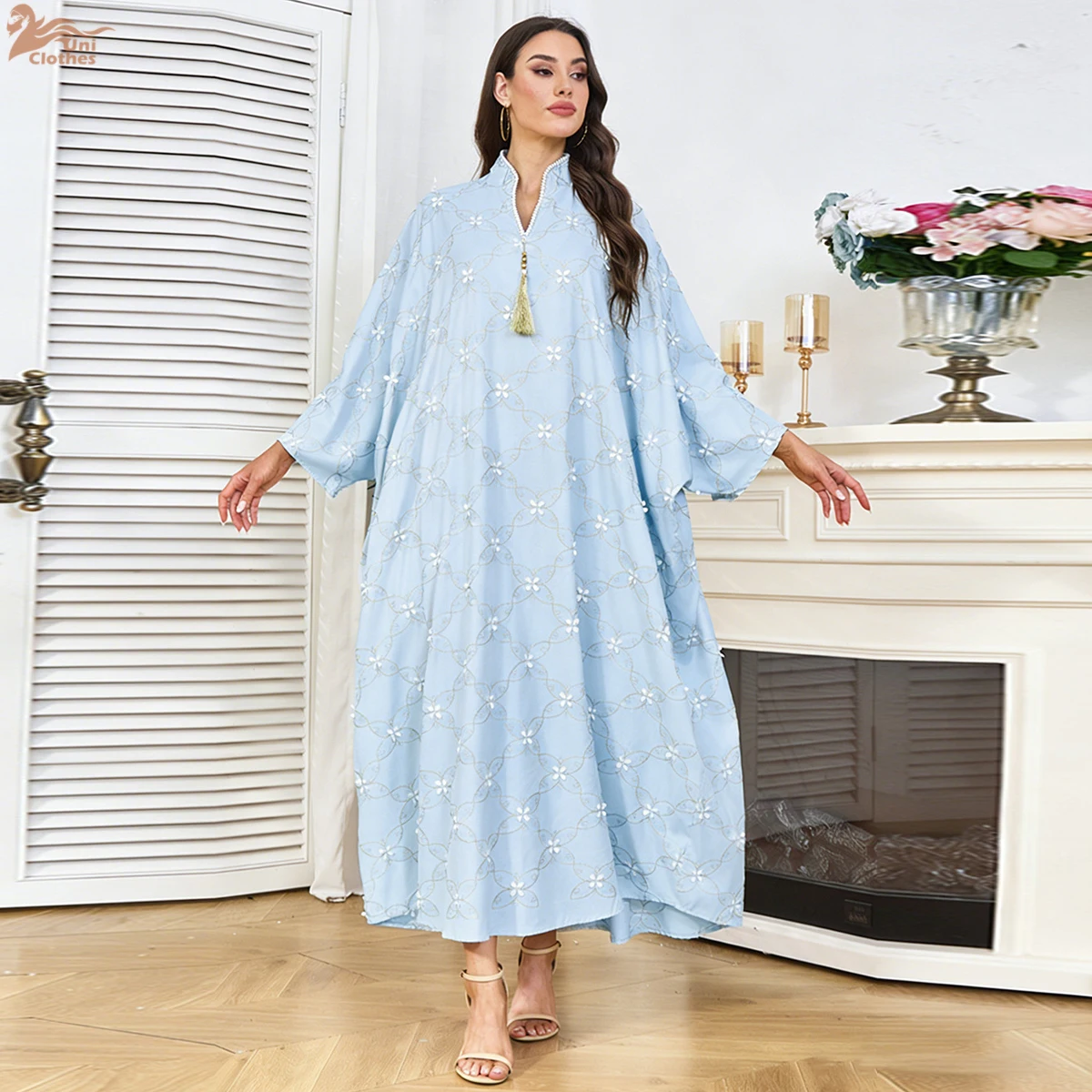 

Zahraa Dubai Floral Embroidery Abaya Luxury Woman Evening Dress Muslim Elegant Batwing Sleeve Kaftan