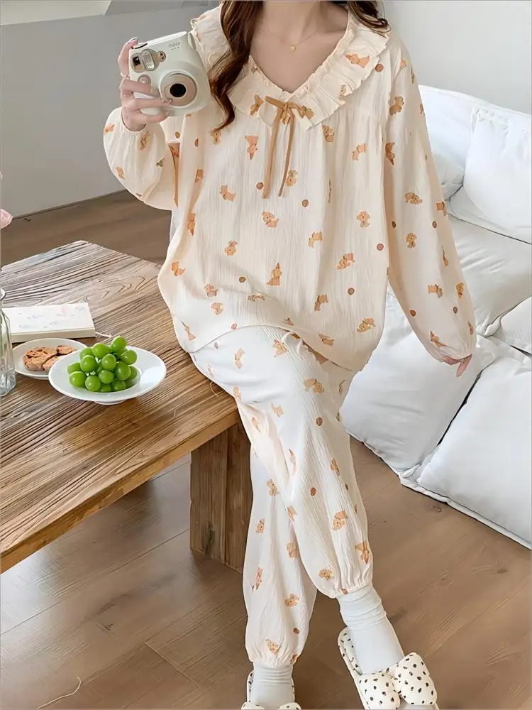 Home Clothes Pajamas Lingeries Night Sleep Korean pajama set Plus Size Women\'s Clothing Two Piece Kawaii Pajamas sleepwear