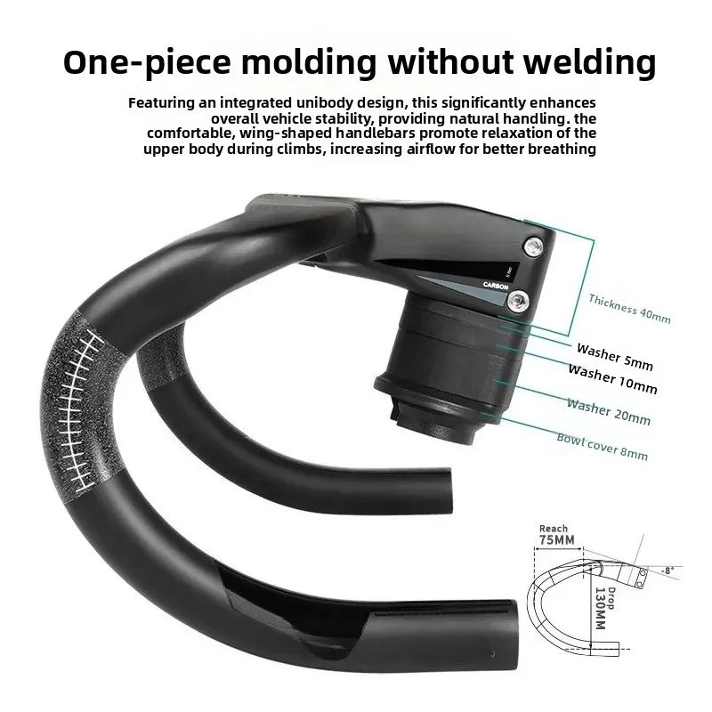 High End Full Carbon Fiber Integrated Drop Bar Fully Hidden Internal Routing Ultralight Road Bike Handlebar